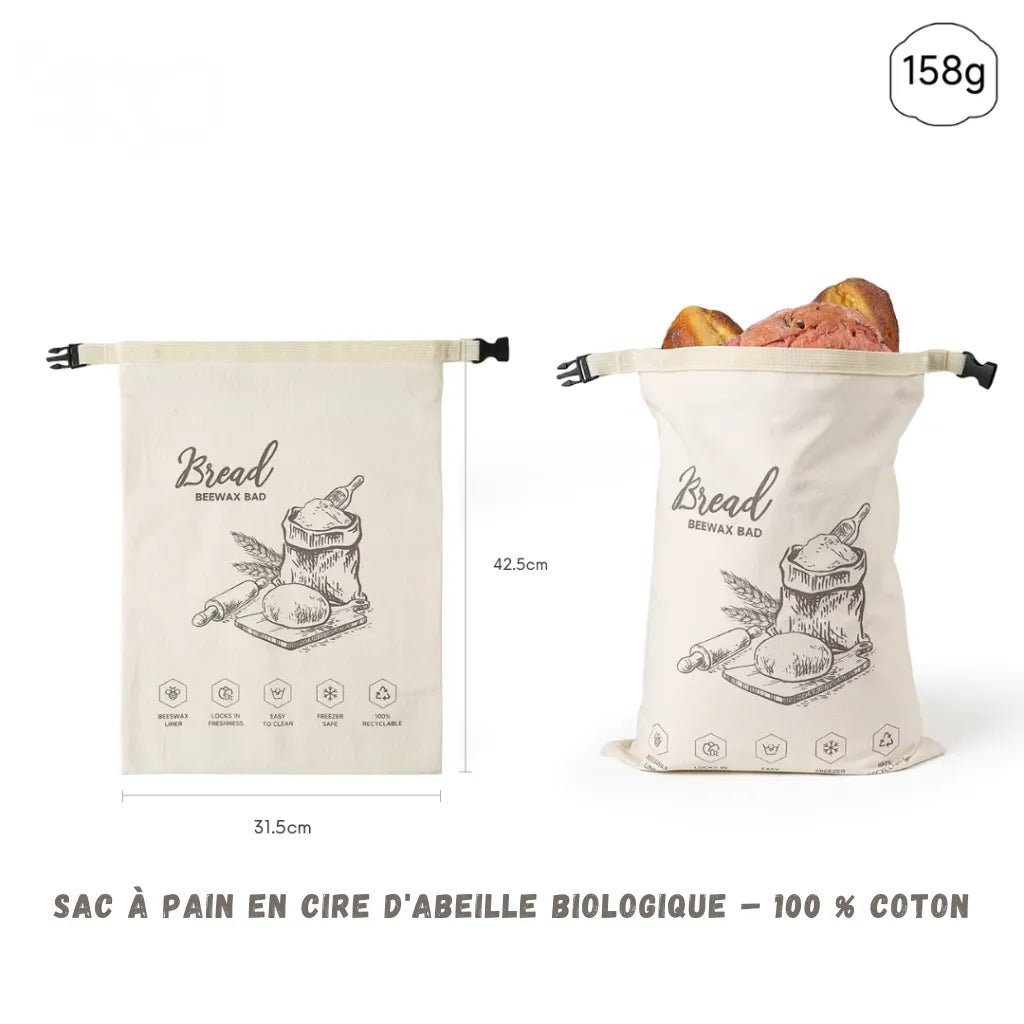 Sac à pain en cire d'abeille biologique – 100 % coton